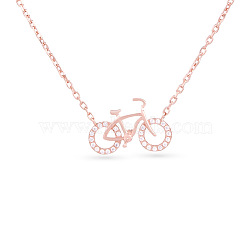 TINYSAND 925 Sterling Silver Cubic Zirconia Bicycle Pendant Necklaces, with Cable Chain, Rose Gold, 17.82 inch(TS-N008-RG-18)