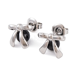 304 Stainless Steel Enamel Stud Earrings for Women, Bowknot, Stainless Steel Color, 10x11mm(EJEW-A049-18P)