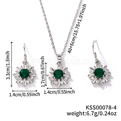 Brass Rhinestones Flower Jewelry Set, Earrings & Necklaces Set for Fashionable Women, Green(EH2755-3)