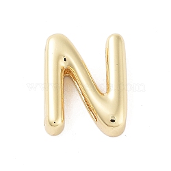 Rack Plating Brass Beads, for Personalized Name Necklace Making, Cadmium Free & Lead Free, Long-Lasting Plated, Real 18K Gold Plated, Letter N, 14.5x11.5x4.5mm, Hole: 1.5x10.5mm(KK-A208-10N)