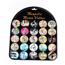 Fridge Magnets Glass Decorations, Flat Round with Musical Note Pattern, Mixed Color, 60x15mm(GGLA-Q051-60mm-060)