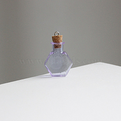 Miniature Hexagon Glass Bottles, with Cork Stoppers, Empty Wishing Bottles, for Dollhouse Accessories, Jewelry Making, Medium Purple, 20x25mm(MIMO-PW0001-040J)