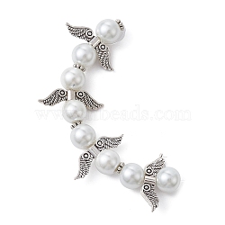 Angel Fairy Shape Glass Pearl Beads Strands, with Tibetan Style Alloy Wing Beads and Nylon Wire, WhiteSmoke, 20x22.5x8mm, Hole: 0.8mm, about 4pcs/strand, 3.15 inch(8cm)(AJEW-JB01180-02)