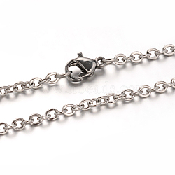 Tarnish Resistant 304 Stainless Steel Rolo Chain Necklaces, with Lobster Claw Clasps, Stainless Steel Color, 19.6 inch(50cm), 2mm(NJEW-M151-02P)