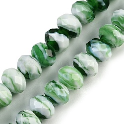 Handmade Lampwork Beads Strands, Faceted, Rondelle, Dark Green, 10x7.5mm, Hole: 1.6mm, about 60pcs/strand, 17.72''(45cm)(LAMP-T007-13Q)