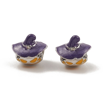 Alloy Eeamel European Beads, Large Hole Beads, Halloween Pumpkin with Witch Hat, Antique Silver, 11.5x13x11.5mm, Hole: 4.5mm