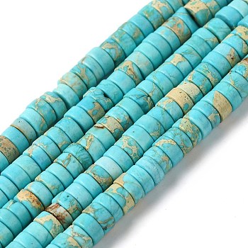 Dyed Natural Imperial Jasper Beads Strands, Disc, Heishi Beads, Cyan, 4.3x2mm, Hole: 1mm, about 183pcs/strand, 15.16''(38.5cm)