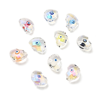 Transparent Glass Pendants, with Enamel, Faceted, Half Round with Evil Eye Pattern, Mixed Color, 21x29x14.5mm, Hole: 1.6mm