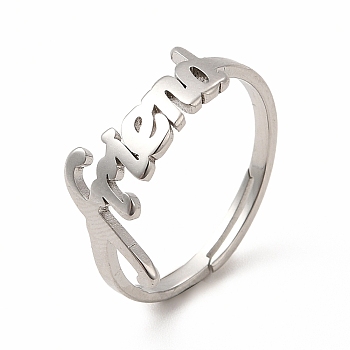 304 Stainless Steel Word Friend Adjustable Ring for Women, Stainless Steel Color, US Size 6(16.5mm)