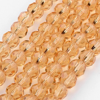 Transparent Glass Bead Strands, Imitate Austrian Crystal, Faceted(32 Facets), Round, BurlyWood, 6mm, Hole: 1mm, about 96~98pcs/strand, 20~21 inch