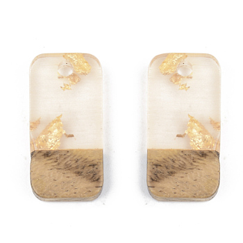 Transparent Resin & Walnut Wood Pendants, with Gold Foil, Rectangle, Clear, 21.5x10x3mm, Hole: 2mm