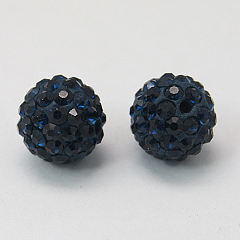 Pave Disco Ball Beads, Polymer Clay Rhinestone Beads, Grade A, Round, Montana, PP12(1.8~1.9mm), 8mm, Hole: 1mm