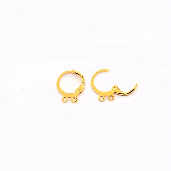 Brass Huggie Hoop Earring Findings, with 2 Loops, Golden, 15x13x2mm, Hole: 1.5mm, Pin: 1mm