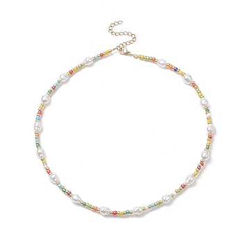 Acrylic Imitation Pearl & Glass Seed Beaded Necklace for Women, Colorful, 17.99 inch(45.7cm)