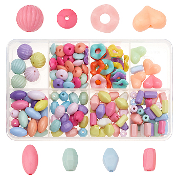 AHADERMAKER 168Pcs 8 Style Opaque Acrylic Beads, Rondelle & Round & Flat Round, Mixed Color, 9~13.5x6~13.5x3~12mm, Hole: 1.2~1.8mm