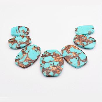 Assembled Bronzite and Synthetic Turquoise Graduated Beads Strands, Oval, 30~49x20~35x7mm, Hole: 2mm, 7pcs/strand, 6.69 inch