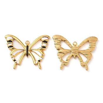 304 Stainless Steel Enamel Pendants, Real 18K Gold Plated, Hollow Butterfly Charm, Black, 20x25.5x2mm, Hole: 1.5mm