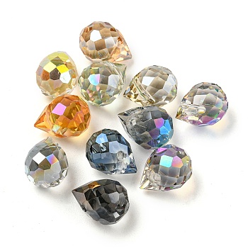 Electroplated Glass Beads, Faceted, Teardrop Charms, Top Drilled, Mixed Color, 10x8mm, Hole: 1.2mm