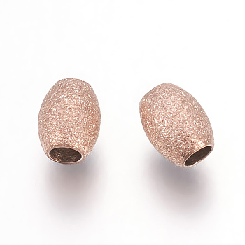 Ion Plating(IP) 304 Stainless Steel Beads, Textured Beads, Oval, Rose Gold, 5x4mm, Hole: 1.9mm