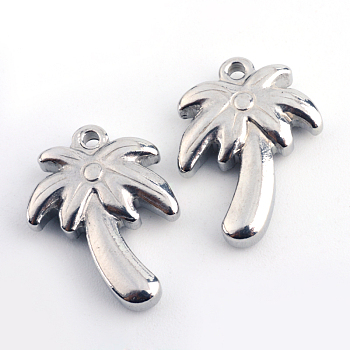 201 Stainless Steel Palm Tree Pendants, Stainless Steel Color, 18x13.5x4mm, Hole: 1.5mm