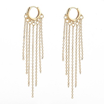Brass Huggie Hoop Earrings, Chain Tassel Earrings, with Cable Chains and Cardboard Boxes, Golden, 87.5mm, Pin: 1x0.7mm