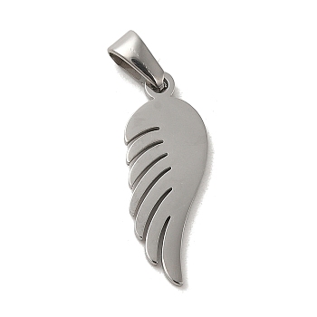 304 Stainless Steel Pendants, Wing Charm, Stainless Steel Color, 20x8x1.5mm, Hole: 2.5x4.5mm