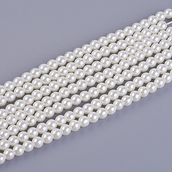 Eco-Friendly Dyed Glass Pearl Beads Strands, Grade A, Round, Cotton Cord Threaded, Creamy White, 6mm, Hole: 1.2~1.5mm, about 70pcs/strand, 15.7 inch