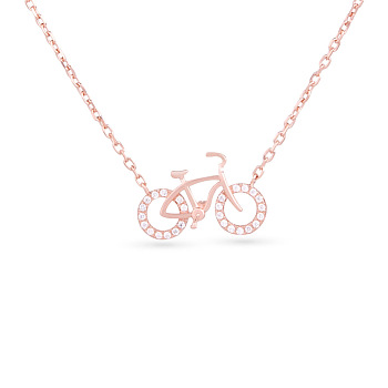 TINYSAND 925 Sterling Silver Cubic Zirconia Bicycle Pendant Necklaces, with Cable Chain, Rose Gold, 17.82 inch