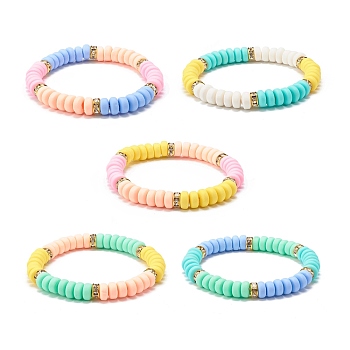 Handmade Polymer Clay Beads Stretch Bracelet for Kid, Mixed Color, Inner Diameter: 1-7/8 inch(4.9cm)