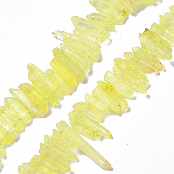 Natural Crackle Quartz Crystal Dyed Beads Strands, Chip, Champagne Yellow, 13~38x3~7x4~7mm, Hole: 1mm, about 67~70pcs/strand, 14.76~15.16''(37.5~38.5cm)