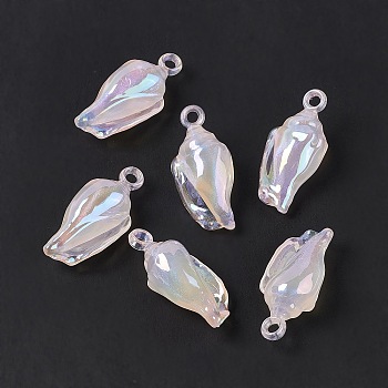 UV Plating Acrylic Pendants, with Glitter Powder, AB Color, Conch Charm, Misty Rose, 33x15x11.5mm, Hole: 3mm