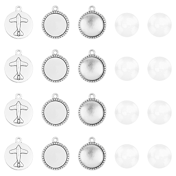 ARRICRAFT 200Pcs DIY Half Round Pendant Making Kits, Including Zinc Alloy Settings and Dome Transparent Glass Cabochons, Antique Silver, Tray: 18mm, 25.6x21.6x3mm, Hole: 2.5mm