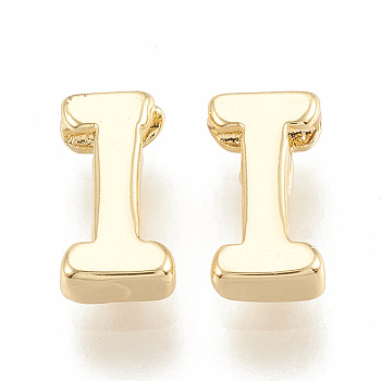 Brass Charms, Nickel Free, Real 18K Gold Plated, Letter.I, 7~8.5x4~7.5x2mm, Hole: 1mm