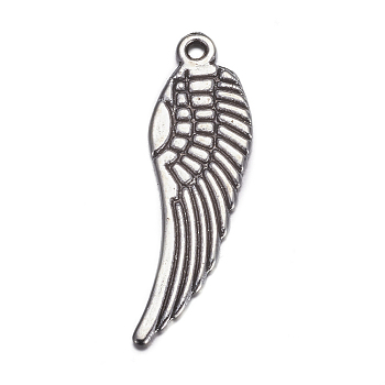 Tibetan Style Alloy Pendants, Lead Free, Cadmium Free and Nickel Free, Wing, Antique Silver, Size: about 30mm long, 9mm wide, 1.5mm thick, hole: 1mm