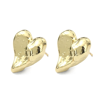 Rack Plating Brass Heart Stud Earrings for Valentine's Day, Lead Free & Cadmium Free, Real 18K Gold Plated, 17x18mm