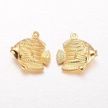 Fish Brass Pendants, Golden, 17x17x5mm, Hole: 1mm