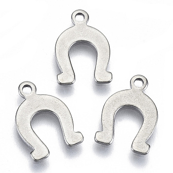 201 Stainless Steel Charms, Laser Cut, Horseshoe, Stainless Steel Color, 14x9x0.7mm, Hole: 1.4mm