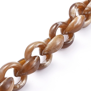 Handmade Acrylic Rolo Chains, Belcher Chain, Imitation Gemstone Style, Camel, Links: 20x18x8mm, about 39.37 inch(1m)/strand