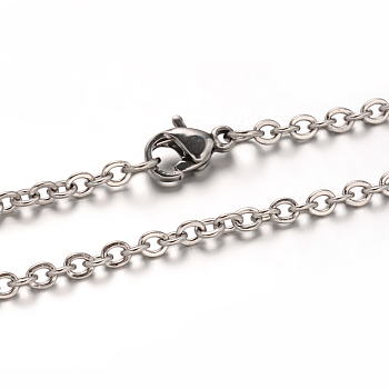 304 Stainless Steel Rolo Chain Necklaces, with Lobster Claw Clasps, Stainless Steel Color, 19.6 inch(50cm), 2mm