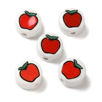 Christmas Theme Handmade Porcelain Beads, Food Theme, Apple, Red, 15.5x15.5x9mm, Hole: 3mm