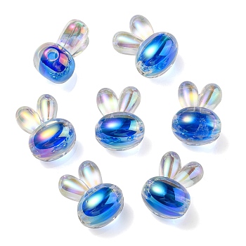 UV Plating Rainbow Iridescent Acrylic Beads, Two Tone Bead in Bead, Rabbit Head, Blue, 20x15x13mm, Hole: 3mm