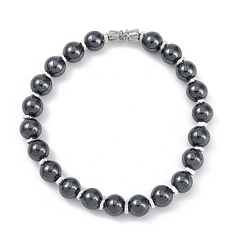 Synthetic Non-magnetic Hematite Beaded Stretch Bracelets for Women Men, with Platinum Alloy Clasp, 8-1/8 inch(20.7cm)