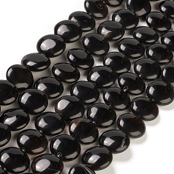 Natural Black Agate Beads Strands, Flat Round, 14.6~15.5x6~6.5mm, Hole: 0.8mm, about 27pcs/strand, 15.59''~15.87''(39.6~40.3cm)