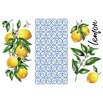 3 Sheets 3 Styles PVC Waterproof Decorative Stickers, Self Adhesive Decals for Furniture Decoration, Lemon Pattern, 300x150mm, 1 sheet/style