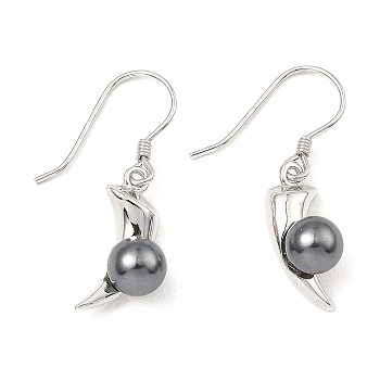 Rhodium Plated 925 Sterling Silver Pepper Dangle Stud Earrings, with Shell Pearl Beaded, Gray, 28x6.5mm