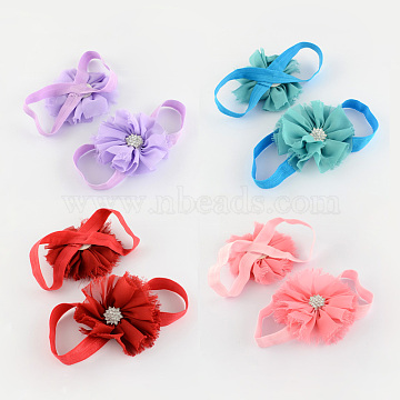 Elastic Baby Cloth Flower Foot Bands, Girls Flower Foot Bands, Mixed Color, 50mm(OHAR-R109-M)