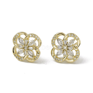 Clear Cubic Zirconia Flower Stud Earrings(EJEW-F294-04G)-2