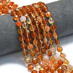Natural Red Agate Beads Strands, Faceted Hexagonal Cut Coin Beads, Flat Round, with Seed Beads, 8x5mm, Hole: 0.8mm, about 36pcs/strand, 15.16''~15.24''(38.5~38.7cm)(G-C116-A12-02)
