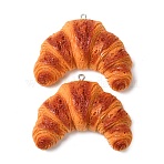 Opaque Resin Big Pendants, Imitation Food, Croissant Charm, with Platinum Iron Loop, Dark Orange, 45x56x18mm, Hole: 2mm(FIND-P035-10B-P)