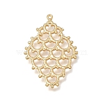Brass Pendants, Rhombus with Gridding Charms, Real 18K Gold Plated, 29x19x1.5mm, Hole: 0.8mm(KK-H293-04G)